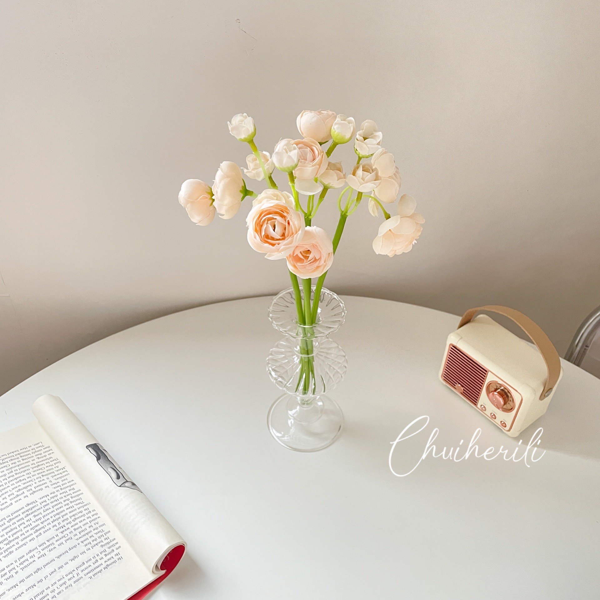 In short wind long rose simulation flower room decorated fake flower table vase fitting Ocean Peony photo bouquet