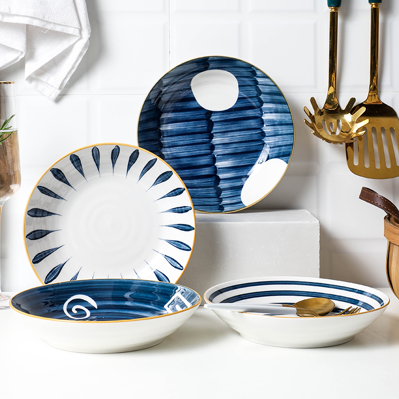 Four hand deep dish dish dish with Japanese household tableware web celebrity ins creative breakfast tray move ceramic plates