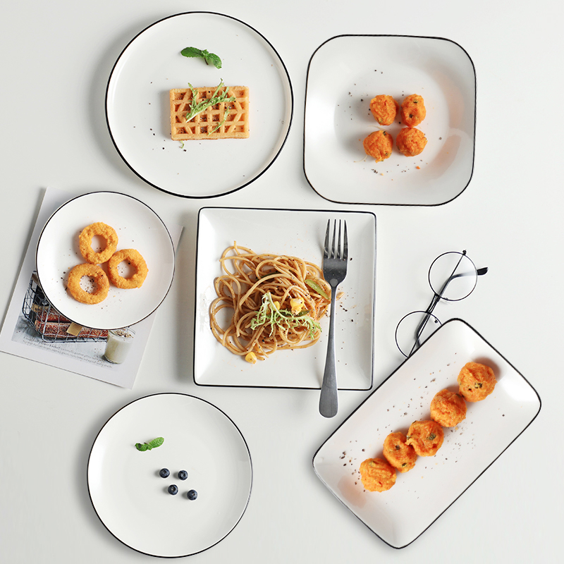 Creative steak plate of western - style food Nordic wind plate Japanese household food dish white ceramic ins wind breakfast dish