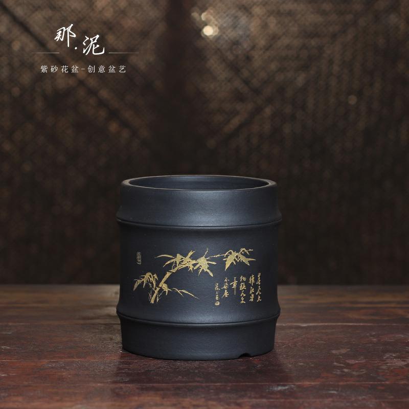 Yixing purple sand small bamboo orchid huai basin contracted more than meat sitting room made ceramic package mail basin desktop bonsai