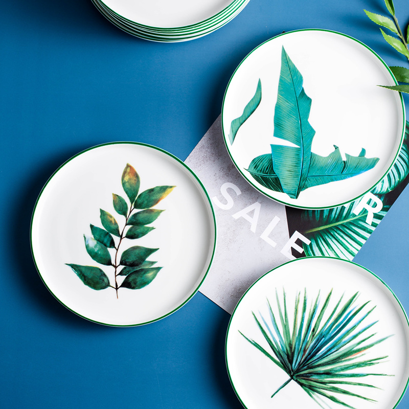 Creative Nordic green plant disc 8 inch ceramic disc ceramic household breakfast tray was western dessert cake tray