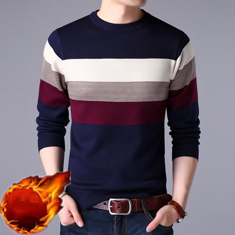 2019新款毛衣男士秋冬加绒加厚保暖打底针织衫中青年男装圆领线衣