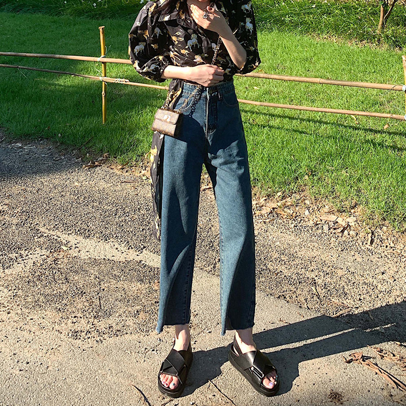 Straight-leg jeans women's 2020 spring new high-waisted loose nine-point pants are thin and versatile drape wide-leg pants trendy