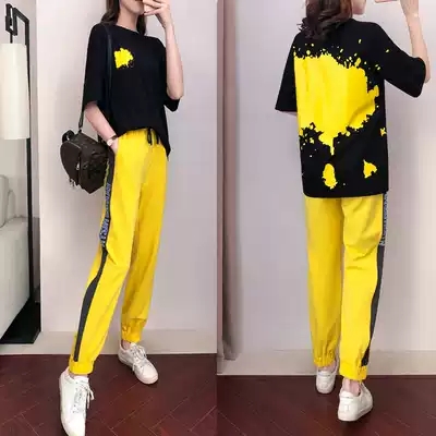 European station fashion casual sports suit women's 2020 new summer loose thin printed short-sleeved two-piece tide