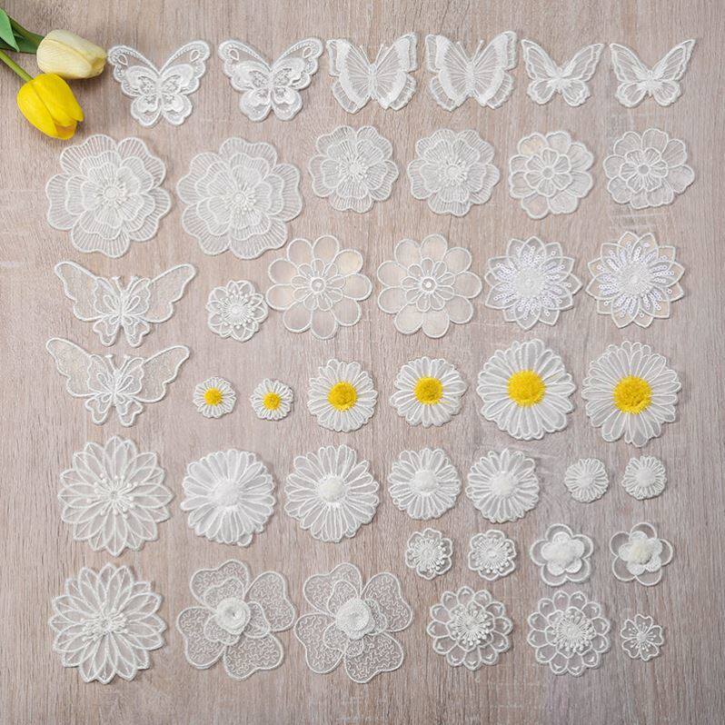 Patch Pants Patterns Sewable and Stickable Decorations on Clothes Patches Printed Hole Stickers White Flower Lace