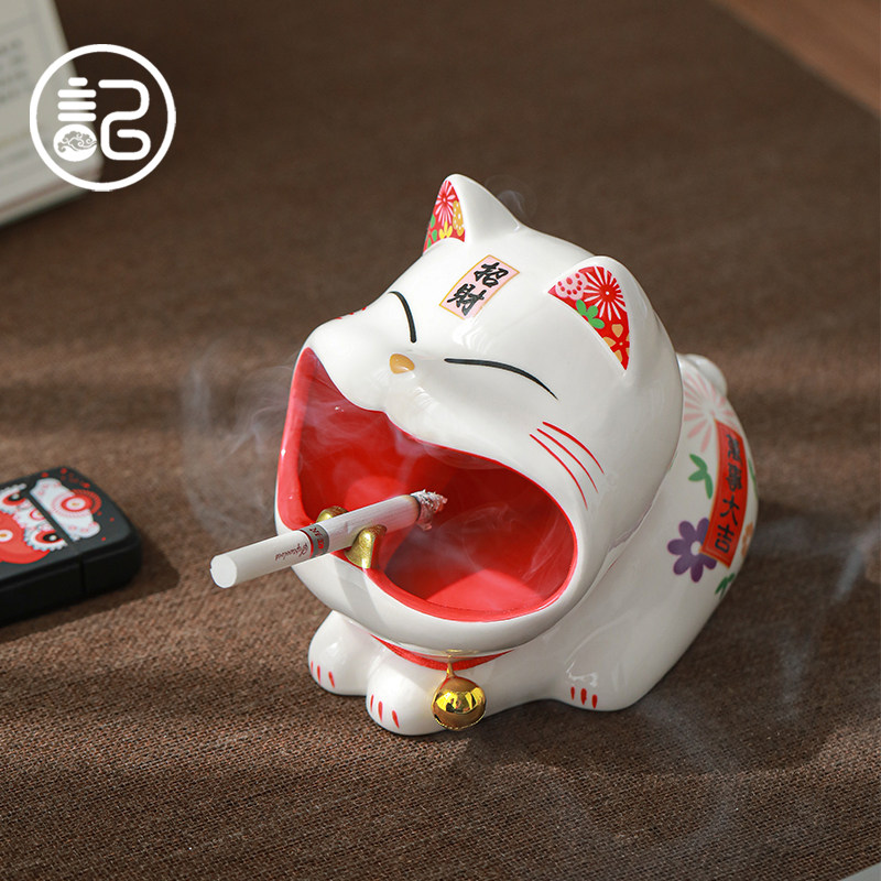 Property Cat Smoking Ash Trays Home Cartoon Cute Creativity Ceramic Tea Table Tobacco Cylinder Day Trend Wind-style Windproof Fly-in-grey