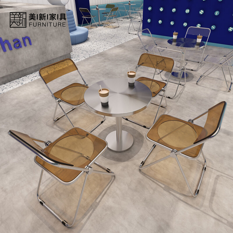 Internet celebrity milk tea shop table and chair combination coffee restaurant beverage shop industrial style stainless steel folding stool acrylic chair