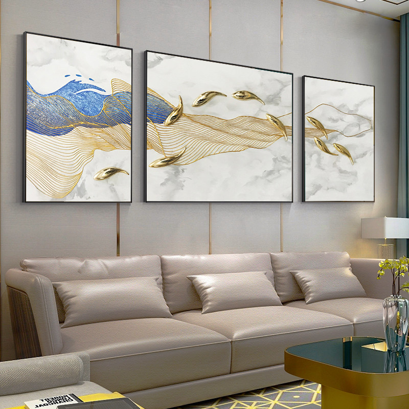 Ninth Fish Picture Light Luxury Living Room Decorated High-end Sofa Background Wall Triple Collection Murals