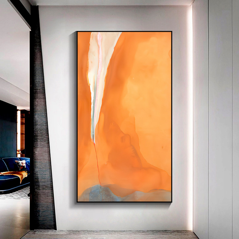 Hand-painted oil painting orange porch decorative painting vertical corridor aisle mural light luxury living room painting modern simple high-end