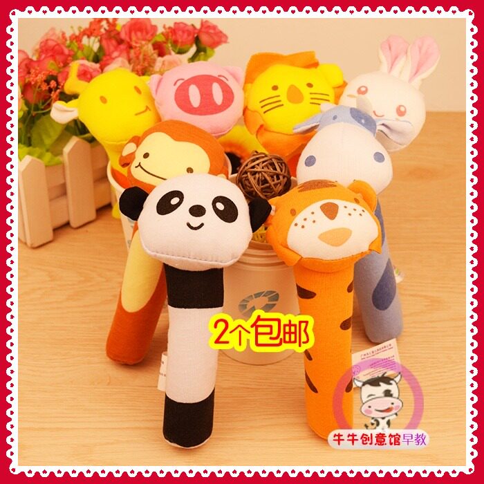2 animal pinching sticks Baby hand grip cotton soft toy Baby visual hearing training 0-1 years old