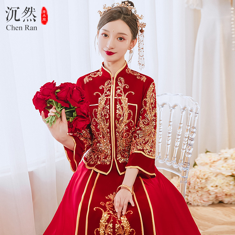 Silk suede show and suit 2022 new wedding bridal gown Chinese wedding clothes toast with high end atmosphere female show and