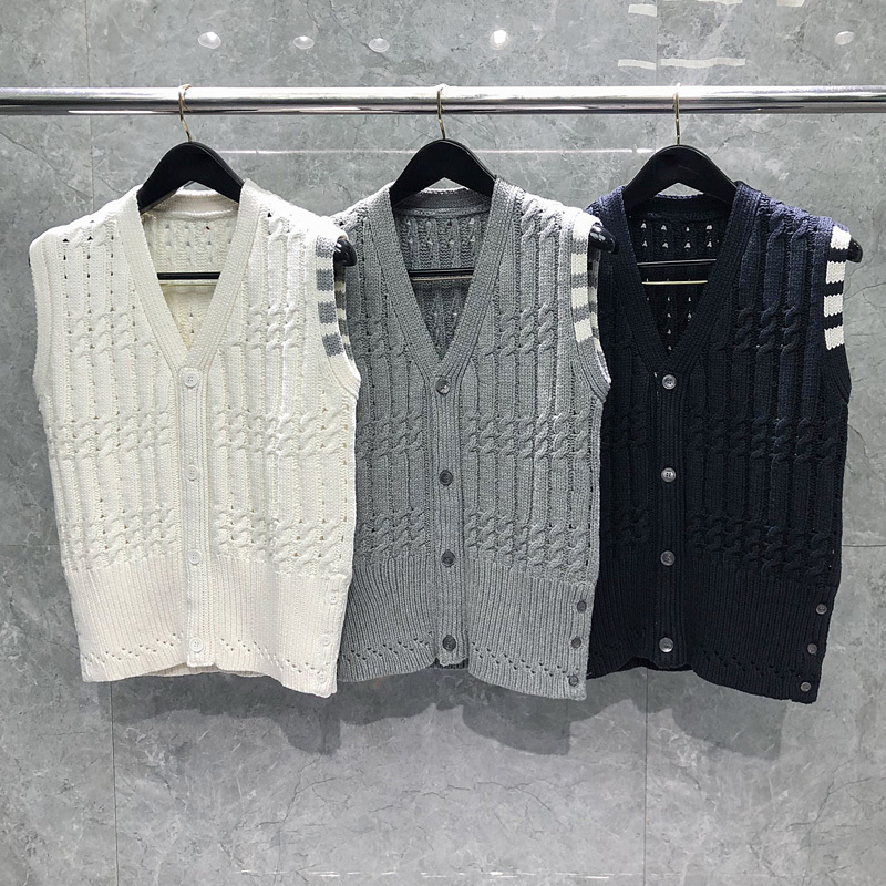 Tb Knitted Sweater for Women, Sleeveless College Style Jk Uniform Vest, Cable Knit Four-Stripe V-Neck Cardigan Tb Knitted Sweater for Women, Sleeveless College Style Jk Uniform Vest, Cable Knit Four-Stripe V-Neck Cardigan