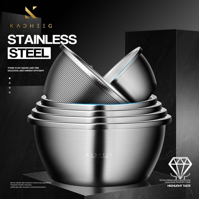 German Stainless Steel Basin and Faced Basin Vegetable Basin for Home Kitchen 304 Food grade Egg Drain Basin Iron Basin Knead