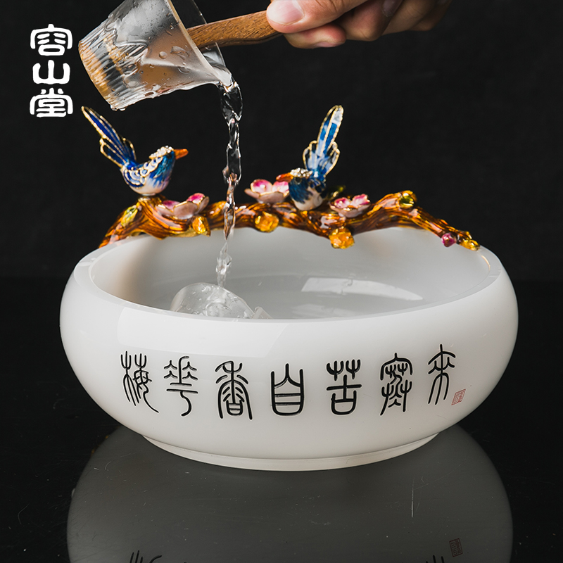 Vatican RongMan long jade colored enamel porcelain tea to wash large white porcelain built in hot water barrels of water jar flower pot tea accessories
