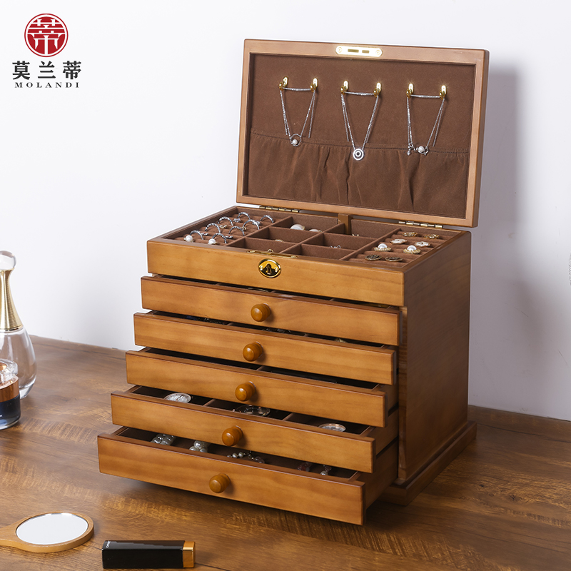 Multifunctional oversized jewelry box storage box solid wood necklace earrings jewelry ear pin hairpin packing box home