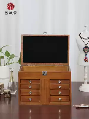 Jewelry box storage box earrings earrings necklace multi-layer small exquisite watch Storage artifact solid wood vintage home