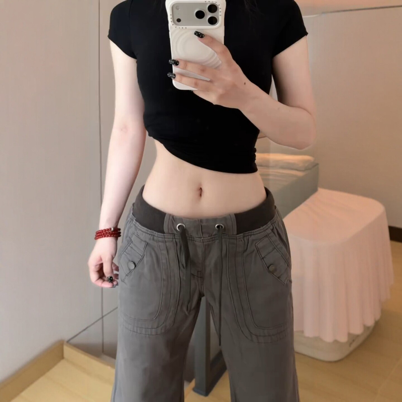 American Retro Style Lace-Up Work Pants for Women, New Spring and Autumn Low-Waist Trendy Design Niche Floor-Length Straight-Leg Jeans American Retro Style Lace-Up Work Pants for Women, New Spring and Autumn Low-Waist Trendy Design Niche Floor-Length Straight-Leg Jeans