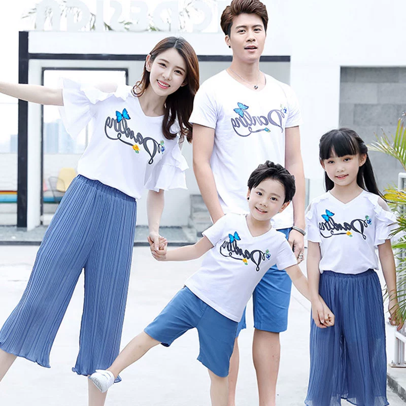 Parent-child wear 2020 new trendy family Áo phông ngắn tay ba hoặc bốn phiên bản Hàn Quốc của cả nhà phù hợp với mẹ và phụ nữ - Trang phục dành cho cha mẹ và con