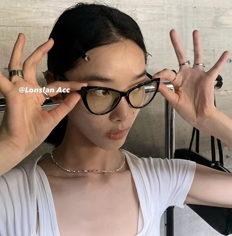 LONSLAN ACC Vintage Texture Irregular Arc Transparent Niche Everyday Plain Face Glasses