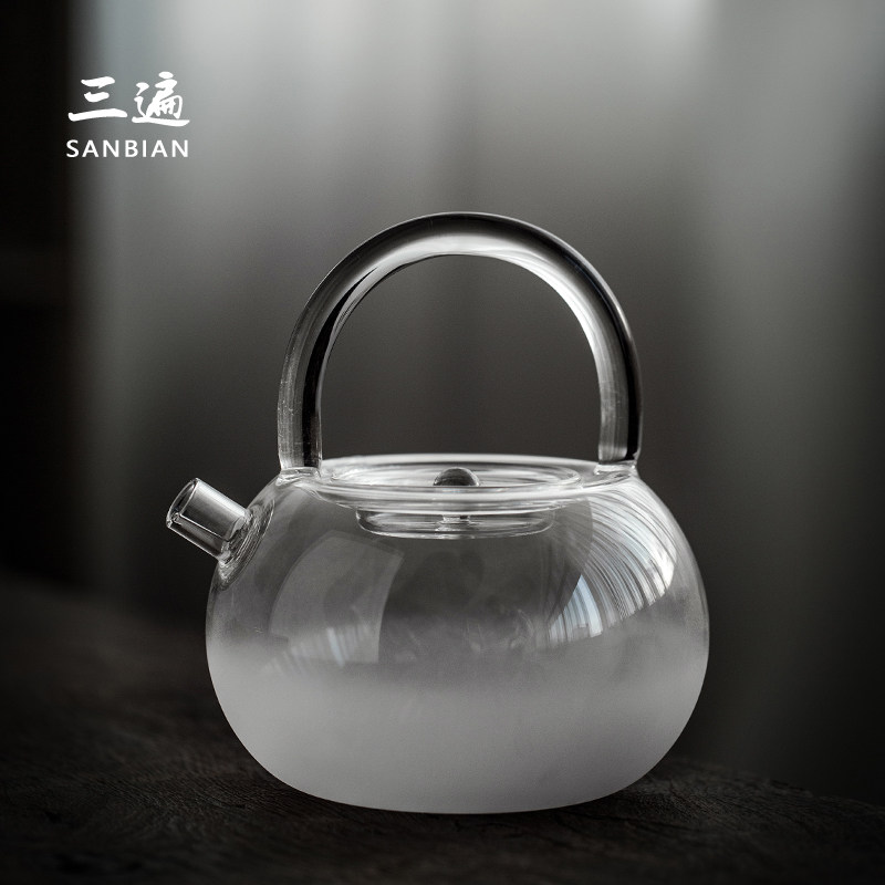 Three-pass cloud cooking teapot lifting beam kettle thickened heat-resistant glass Kung Fu tea maker can be used ceramic stove