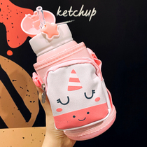 Baby thermos cup with straw dual-use primary school student Japanese water cup female simple straw portable fall-proof cute adorable