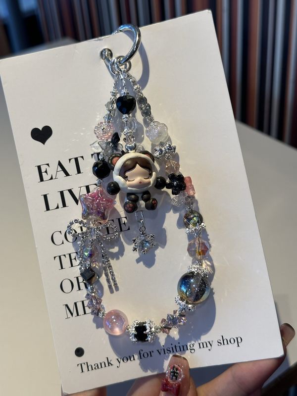 Authentic Pajama Party Series Sp Panda Sitting Korean Style High-End Crystal Phone Chain Bag Keychain