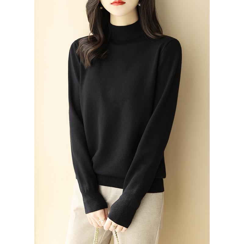 Black Half-Turtleneck Lazy Style Knit Sweater for Women, Autumn and Winter 2026 New Loose Thickened Inner Layer Top