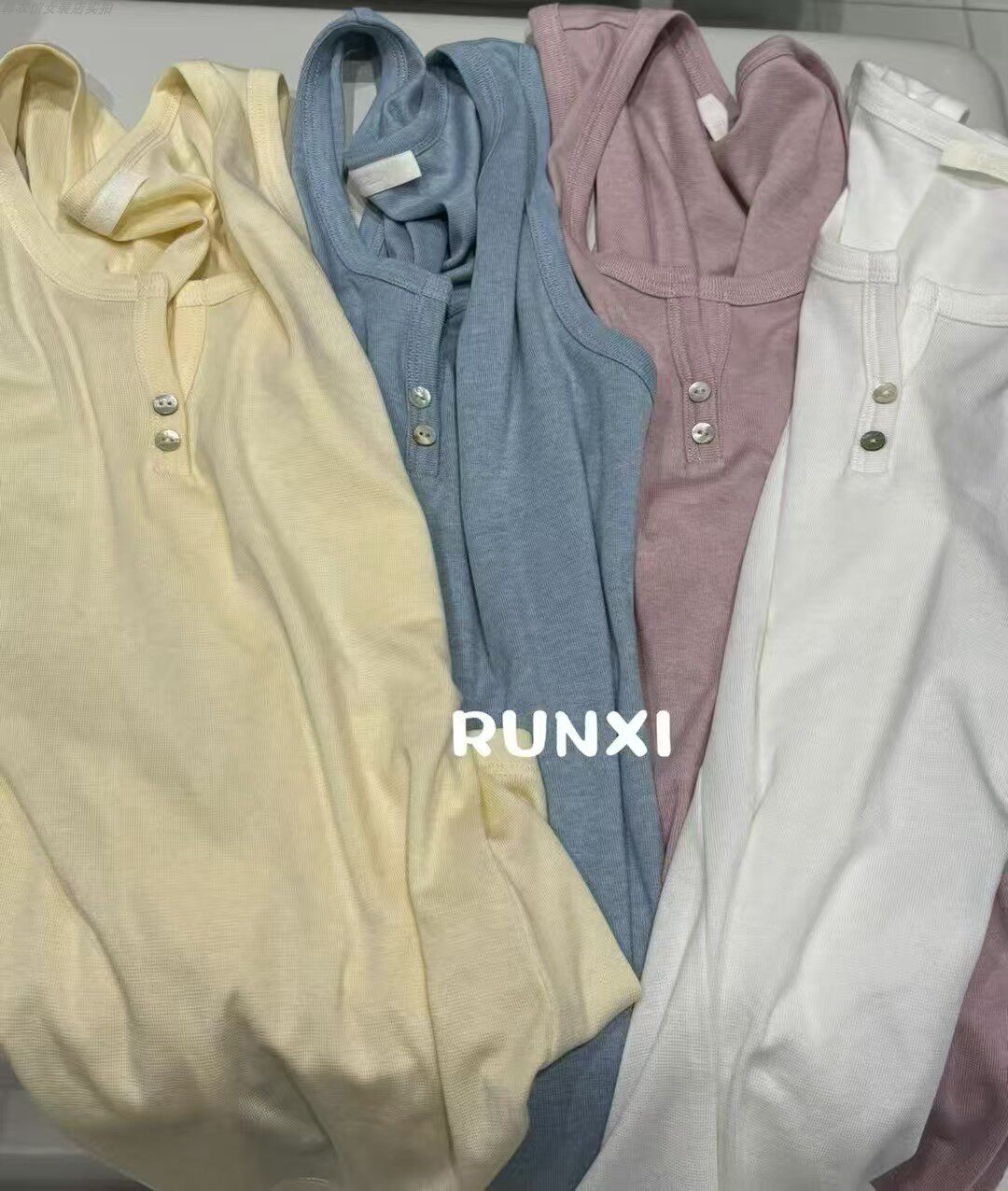 Топы/майки runxi闰熙8998韩系u领天丝羊毛背心女25夏季修身百搭无袖t恤上衣