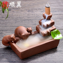  Shunyi tea pet food and clothing Three little pigs Purple sand backflow incense burner creative home indoor office tea tray decoration