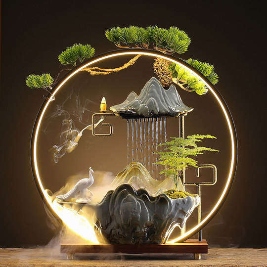 Water Fountain for Wealth, Creative Chinese-Style Circulating Ceramic Fortune-Attracting Ornament for Living Room, Office Desk, Opening Ceremony Gift