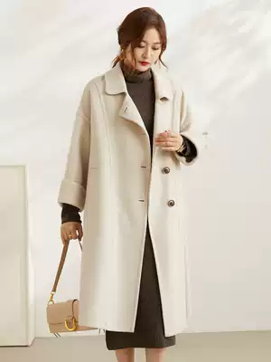 Beige double-sided cashmere coat women's medium and long version of the high-end 2021 new autumn and winter temperament girls woolen coat