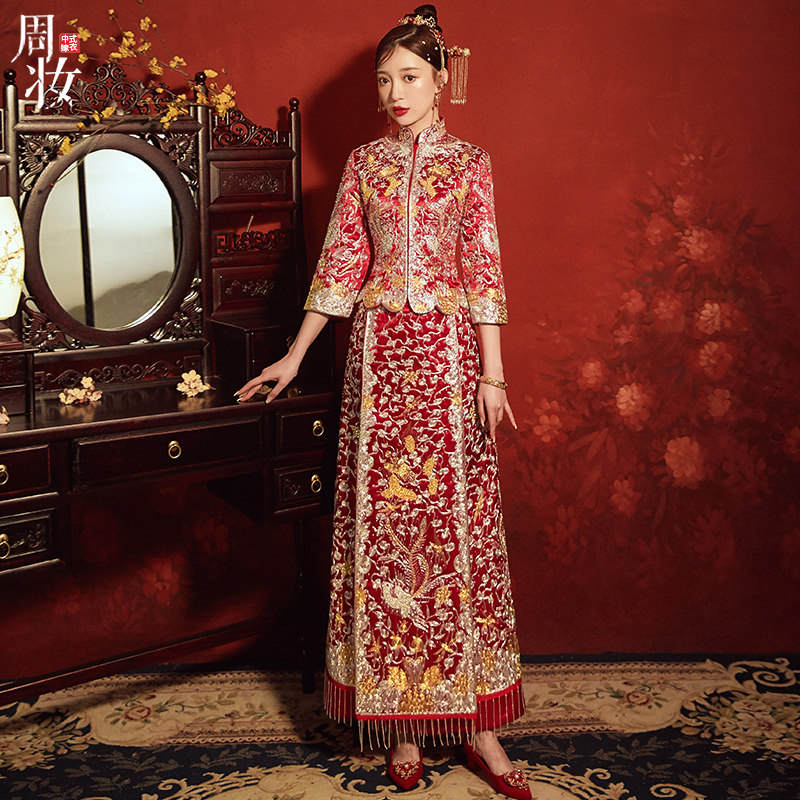 Dragon and Phoenix Hanging Xiuhe Clothing Bride 2022 New Wedding Chinese Wedding Dress Slim Three-dimensional Embroidery Hexiu Clothing Female