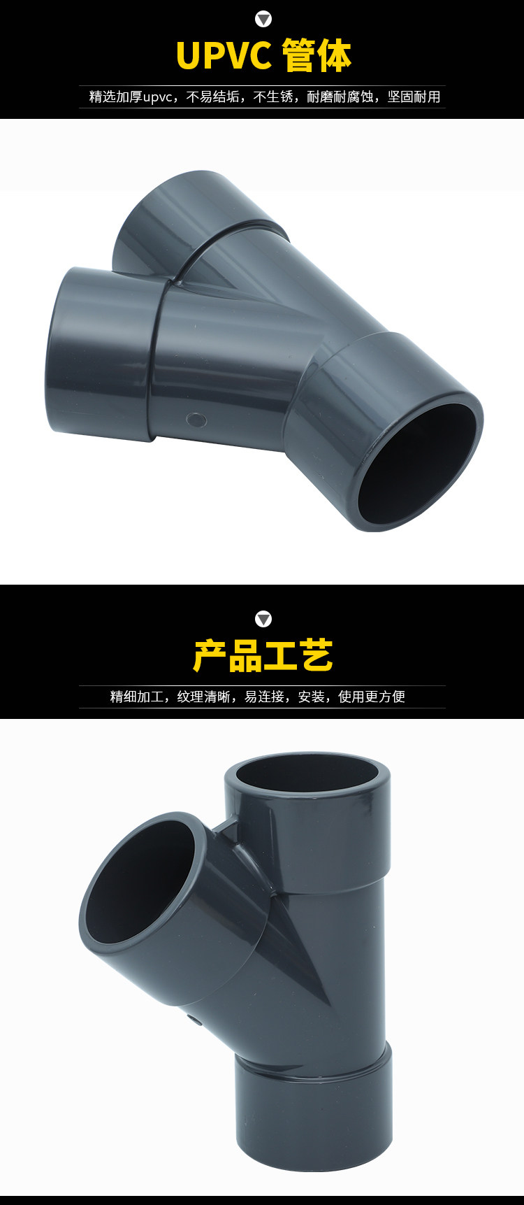 UPVC斜三通45度PVC三通Y排水管50 63 90 110 160 200Y型三通接头-阿里巴巴