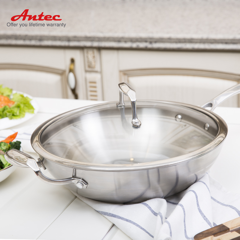Antec five-layer composite 316 stainless steel zero-degree frying pan 30cm non-stick pan with less oily smoke and covered frying pan
