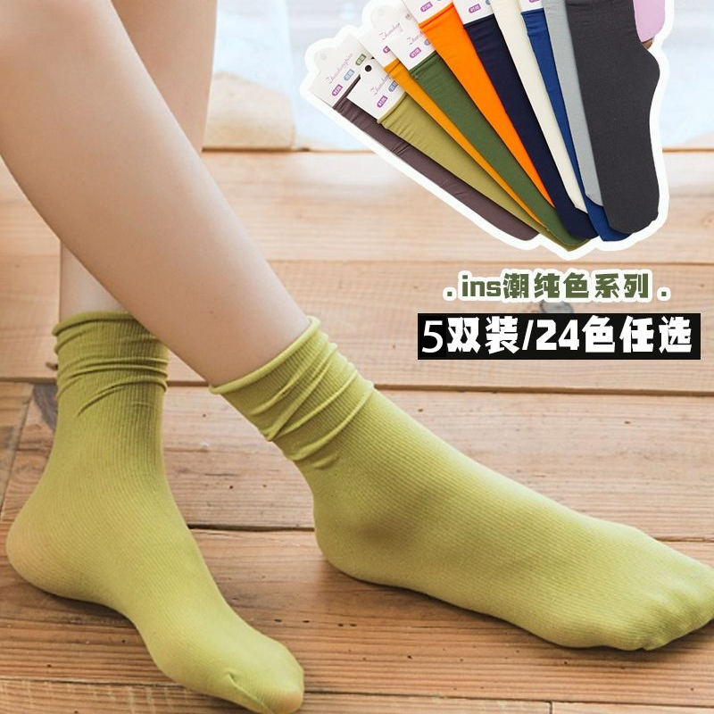 Thin Bubble Socks Children Ins Tide Spring Summer Pure Color Velvet Ladies'Thin' Day Ensemble Cute Mid-Barrel Women Socks