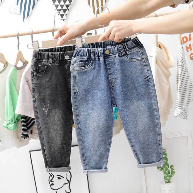 Spring and autumn new elastic jeans 2023 boys Summer Korean version of the children's personality 100 hitch foreign air casual outwear-Taobao