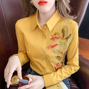 European station 2022 spring and autumn European goods heavy industry embroidery fashion fairy beauty top women's shirt temperament celebrity bottoming shirt