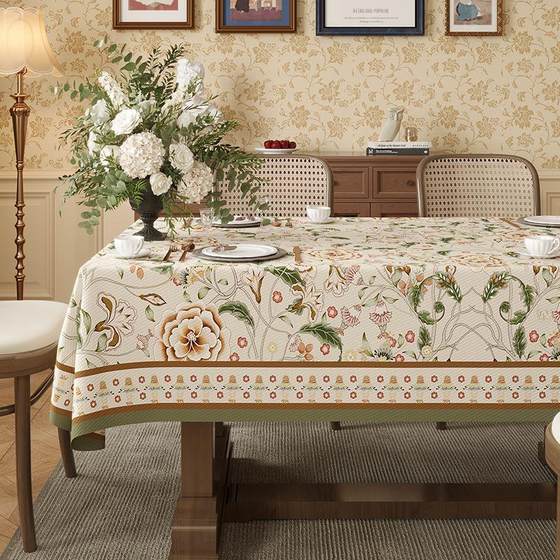 American style artistic retro style tablecloth, high-end waterproof dining table fabric, rectangular living room, light luxury coffee table mat tablecloth