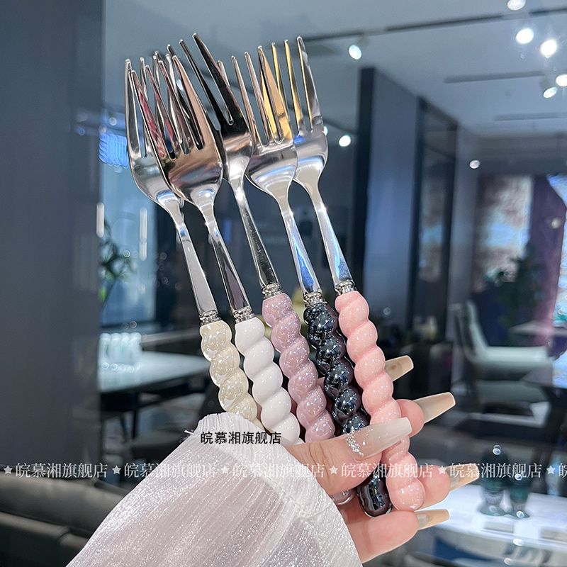 セラミックハンドル付き高級304ステンレススチールウエスタンフォーク、高級ステーキパスタフォーク、大型デザートフルーツフォーク