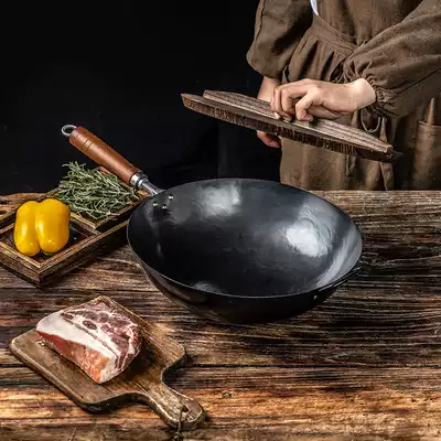 Qiao Zheng handmade iron pot Kitchen wok Old-fashioned household wok is not easy to stick, less fumes, uncoated forged pots and pans