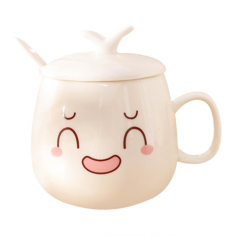 Female character ceramic keller with spoon, lovely cereal cup cartoon creative trend coffee cup of water