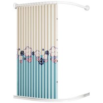 Shower curtain partition curtain waterproof high-end folding double-sided magnetic stainless steel curved pole punch-free set dry and wet separation