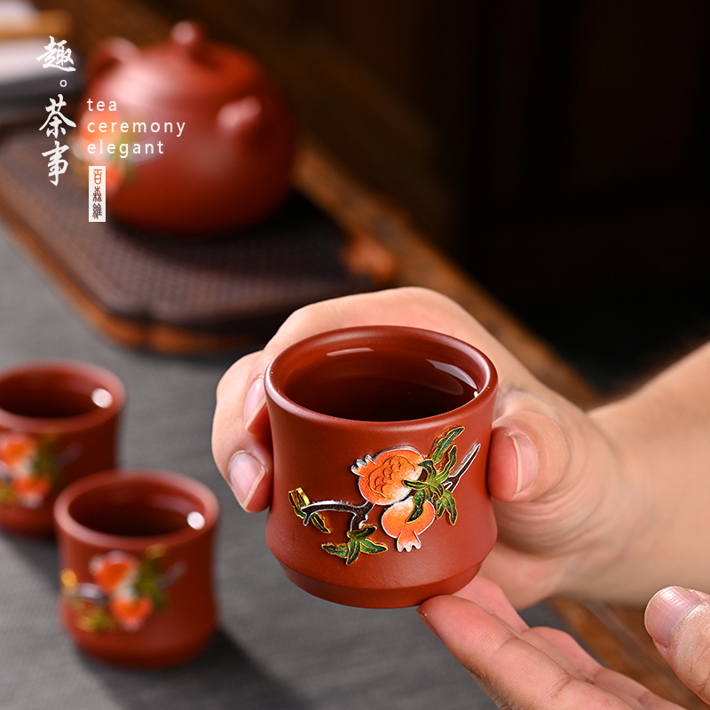 Yixing purple sand cup pure handmade ceramic master cup cloisonne tea set tea cup black tea tea cup single household