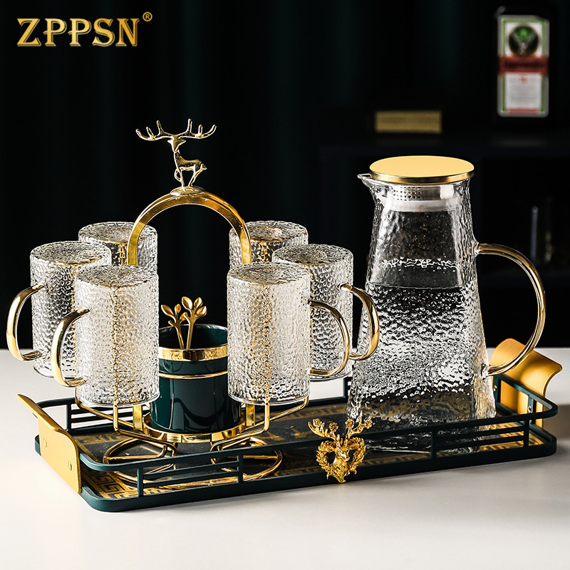 ZPPSN Eurostyle Light Lavish High Temperature Resistant Glass Water Cup Tea Cup Suit Home Living Room Large Capacity Cold Kettle