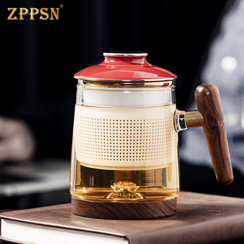 ZPPSN foot silver tea cup glass with office cup filter tea water separation flower tea cup High-grade gift cup