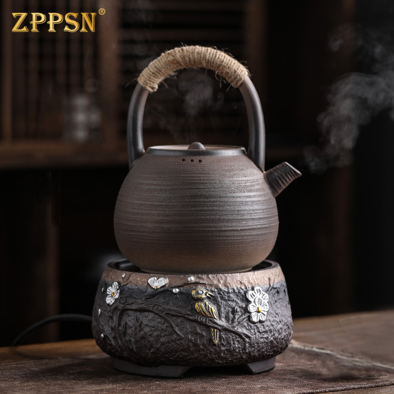 ZPPSN Chinese-style teapot ceramic cooking tea-resistant large-capacity household minimalist black crystal furnace bubble teapot suit