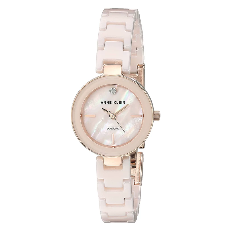 Anne Klein Ножженые Женские Anniemein 2660LPRG Модные Светлый Пудровый Керамический Бриллиантовая насечка Малый циферблат Женские часы