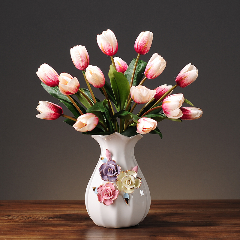 Modern simple living room table top hydroponic insert artificial flower white ceramic small vase creative wine cabinet decoration