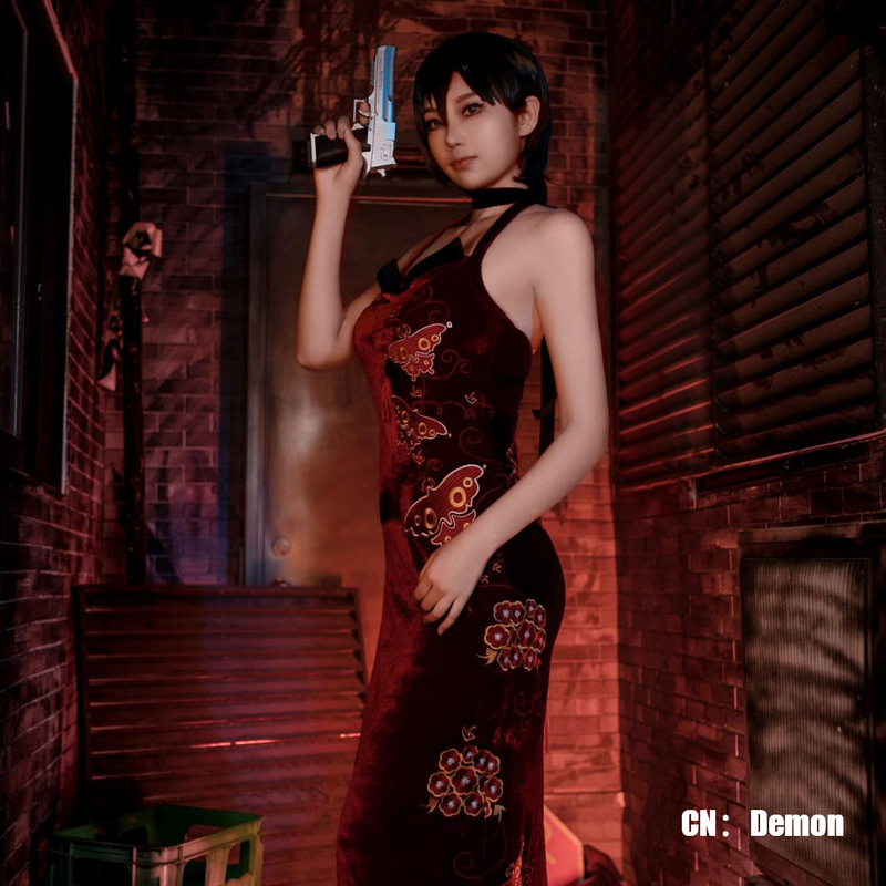 Xingyu Chen Resident Evil 4 Ada Wong Style Cosplay Outfit Sexy Suspender Dress Cosplay Red Cheongsam
