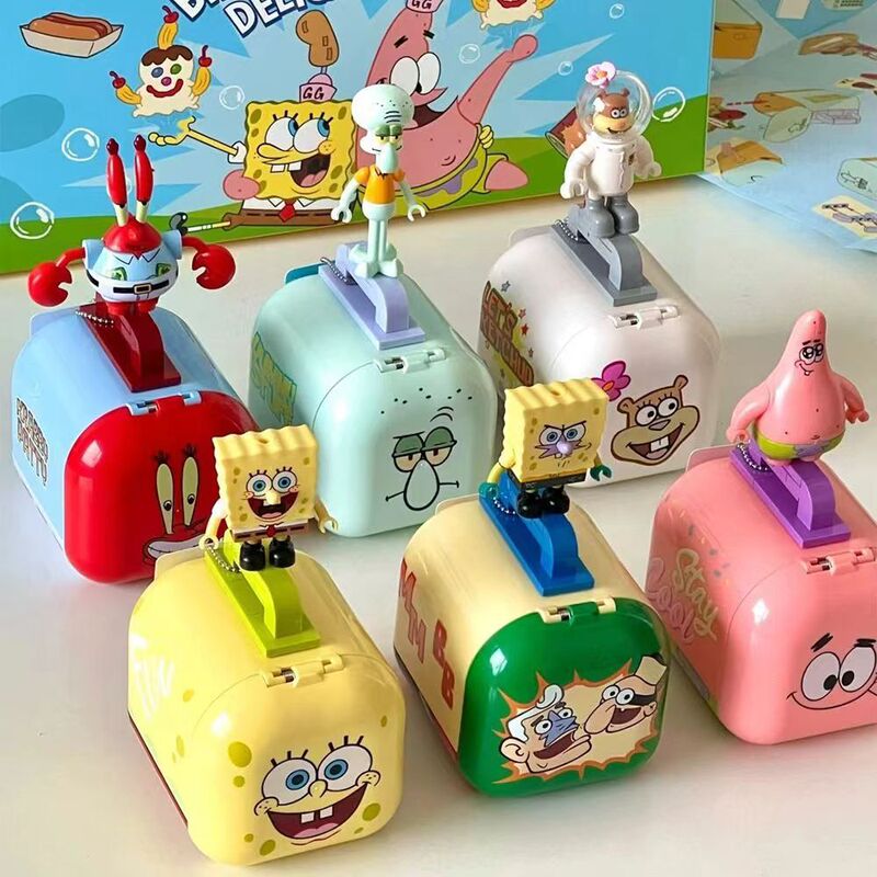 Spongebob Squarepants Building Block Blind Box Bikini Bottom Food Delivery Trendy Toy Figurine Cute Patrick Star Birthday Children's Gift